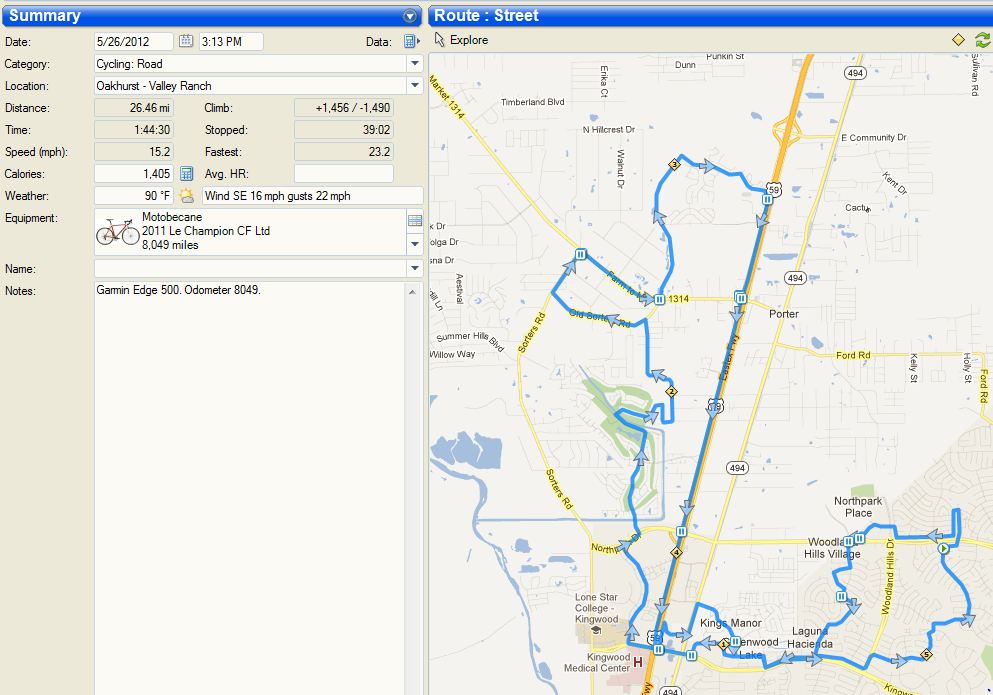 5 26 2012 Bike Ride Data And Route Map 